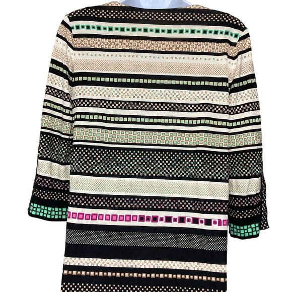 Diane Von Furstenberg Rose Print Silk Shift Dress Split Neck Striped Mini Size 4 - Picture 7 of 16